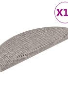 vidaXL Самозалепващи стелки за стълби сизал 15 бр 65x21x4 см сребрист