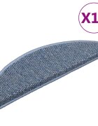 vidaXL Самозалепващи стелки за стълби вид сизал 15 бр 65x21x4 см сини