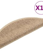 vidaXL Самозалепващи стелки за стълби вид сизал 15бр 56x17x3см пясъчни