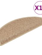 vidaXL Самозалепващи стелки за стълби вид сизал 15бр 65x21x4см пясъчни