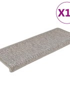 vidaXL Самозалепващи стелки за стълби вид сизал 15бр 65x21x4см сребро