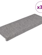 vidaXL Самозалепващи стелки за стълби вид сизал 30бр 65x21x4 см сребро