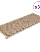 vidaXL Самозалепващи стелки за стълби вид сизал 30бр 65x21x4см пясъчни