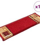 vidaXL Самозалепващи стелки за стъпала 15 бр 65x21x4 см червени