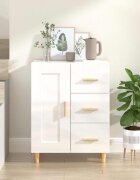 vidaXL Сайдборд бял гланц 695x34x90 см инженерно дърво