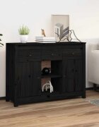vidaXL Сайдборд черен 100x35x745 см бор масив