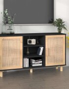 vidaXL Сайдборд черен 105x30x60 см бор масив и естествен ратан