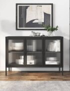 vidaXL Сайдборд черен 105x35x70 см стъкло и стомана