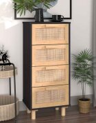 vidaXL Сайдборд черен 40x30x90 см бор масив и естествен ратан
