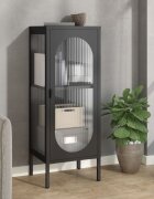 vidaXL Сайдборд черен 40x35x105 см стъкло и стомана