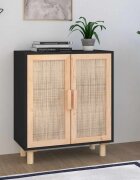 vidaXL Сайдборд черен 60x30x70 см бор масив и естествен ратан