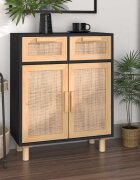 vidaXL Сайдборд черен 60x30x75 см бор масив и естествен ратан