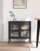 vidaXL Сайдборд черен 70x35x70 см стъкло и стомана