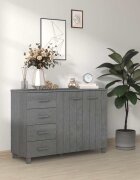 vidaXL Сайдборд HAMAR тъмносив 113x40x80 см борово дърво масив