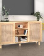 vidaXL Сайдборд кафяв 105x30x60 см бор масив и естествен ратан