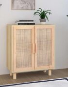 vidaXL Сайдборд кафяв 60x30x70 см бор масив и естествен ратан