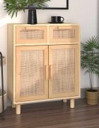 vidaXL Сайдборд кафяв 60x30x75 см бор масив и естествен ратан