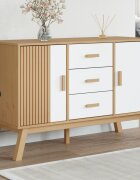 vidaXL Сайдборд OLDEN бяло и кафяво 114x43x735 см бор масив