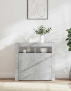 vidaXL Сайдборд с LED светлини бетонно сив 80x35x75 см