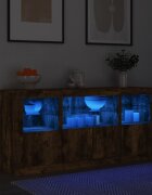 vidaXL Сайдборд с LED светлини oпушен дъб 1425x37x67 см