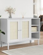 vidaXL Сайдборд "SENJA" ратанова визия бял 112x40x80 см бор масив
