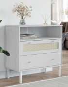vidaXL Сайдборд "SENJA" ратанова визия бял 80x40x80 см бор масив