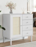 vidaXL Сайдборд "SENJA" ратанова визия бял 80x40x80 см бор масив