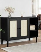 vidaXL Сайдборд "SENJA" ратанова визия черен 112x40x80 см бор масив