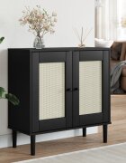 vidaXL Сайдборд "SENJA" ратанова визия черен 80x35x80 см бор масив