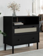 vidaXL Сайдборд "SENJA" ратанова визия черен 80x40x80 см бор масив