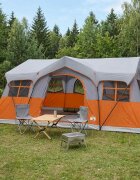 vidaXL Семейна палатка 487 x 340 x 216 см Сив и оранжев