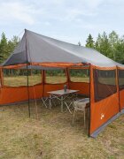 vidaXL Семейна палатка с покрив Сив и оранжев 450 x 400 x 265 см