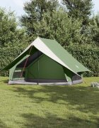 vidaXL Семейна палатка с покрив Зелен и бял 256 x 256 x 185 см
