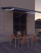 vidaXL Сенник сензор за вятър и LED 500x300 см синьо и бяло