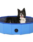 vidaXL Сгъваем басейн за кучета син 80x20 см PVC