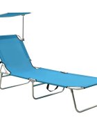 vidaXL Сгъваем шезлонг с козирка стомана тюркоаз и син