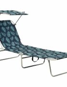 vidaXL Сгъваем шезлонг със сенник стомана принт на листа