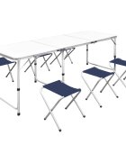 vidaXL Сгъваема къмпинг маса регулируема с 6 табуретки 180x60 см