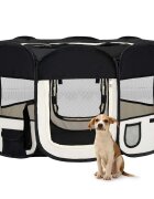 vidaXL Сгъваема кучешка кошара с чанта за носене черна 145x145x61 см