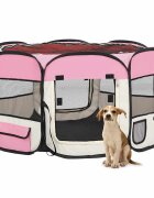 vidaXL Сгъваема кучешка кошара с чанта за носене розова 125x125x61 см