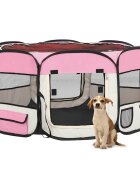 vidaXL Сгъваема кучешка кошара с чанта за носене розова 145x145x61 см