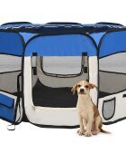 vidaXL Сгъваема кучешка кошара с чанта за носене синя 110x110x58 см