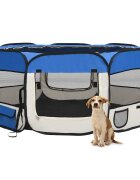 vidaXL Сгъваема кучешка кошара с чанта за носене синя 145x145x61 см