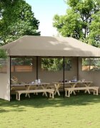 vidaXL Сгъваема парти шатра pop-up с 3 странични стени таупе