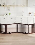 vidaXL Сгъваема преграда за куче с врата 4 панела кафява 320 см топола