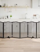 vidaXL Сгъваема преграда за куче с врата 6 панела черна 300 см топола