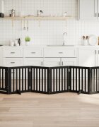 vidaXL Сгъваема преграда за куче с врата 6 панела черна 300 см топола