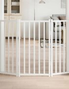 vidaXL Сгъваема преграда за кучета 3 панела Бяло 150 см чам масив