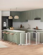 vidaXL Сгъваема преграда за кучета с врата 12 панела бял 600 см топола