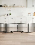 vidaXL Сгъваема преграда за кучета с врата 4 панела 320 см Масивна ела